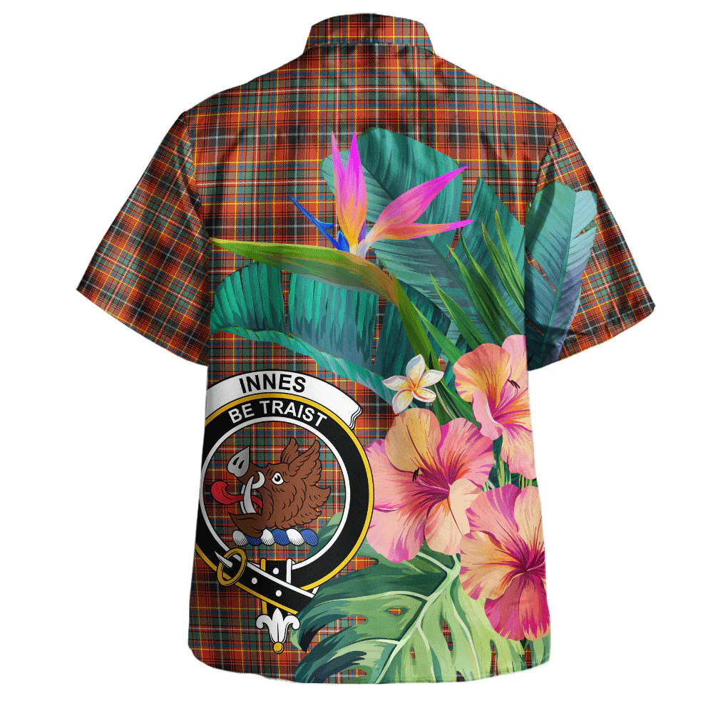 Scottish Innes Ancient Clan Badge Tartan Hawaiian Shirt Bouquet Tropical Style - Image 3