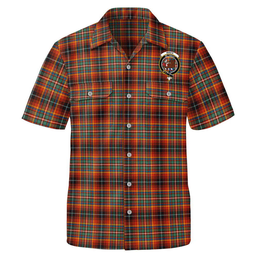 Scottish Innes Ancient Clan Badge Tartan Short Sleeve Work Shirt - Image 2