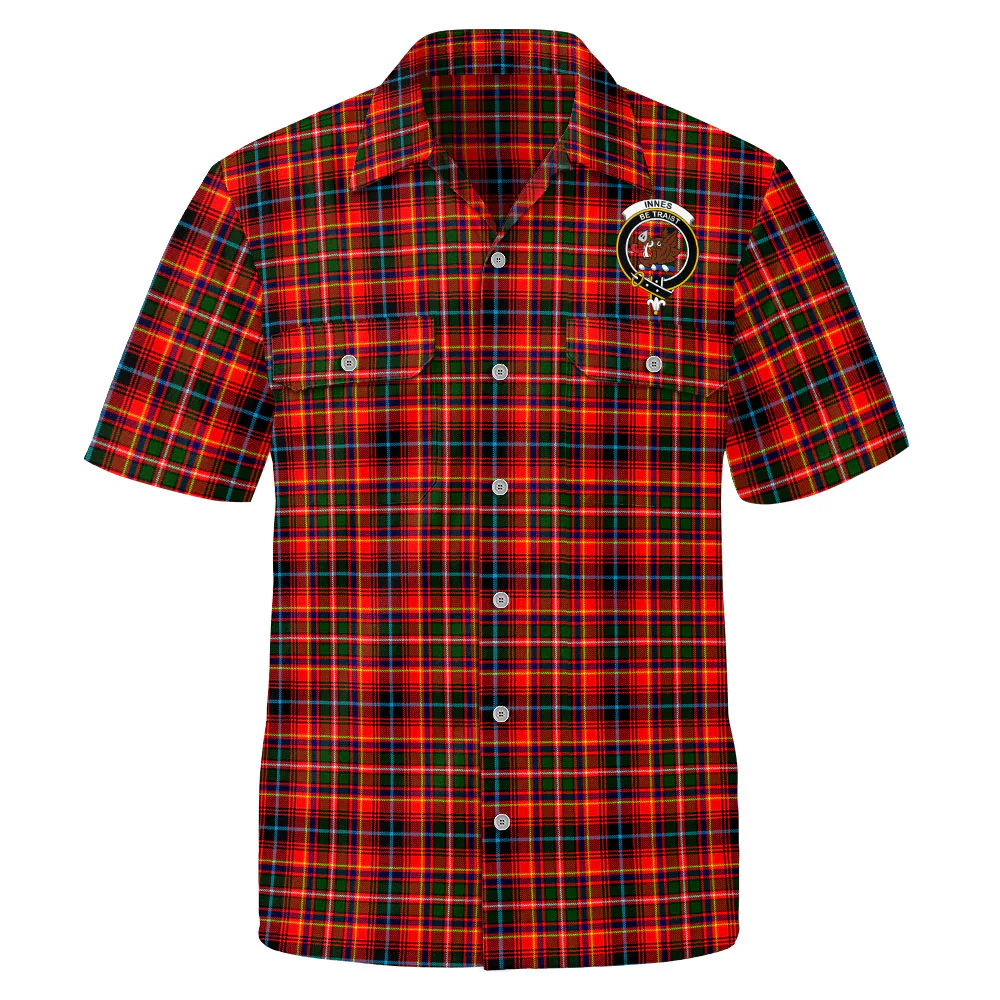 Scottish Innes Modern Clan Badge Tartan Short Sleeve Work Shirt - Image 2
