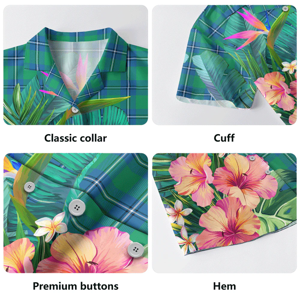 Scottish Irvine Ancient Clan Badge Tartan Hawaiian Shirt Bouquet Tropical Style - Image 5