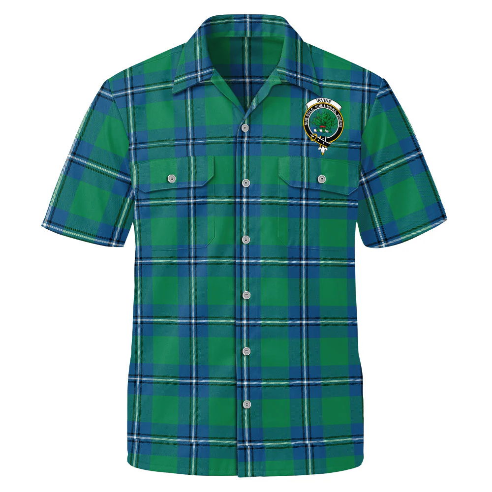 Scottish Irvine Ancient Clan Badge Tartan Short Sleeve Work Shirt - Image 2