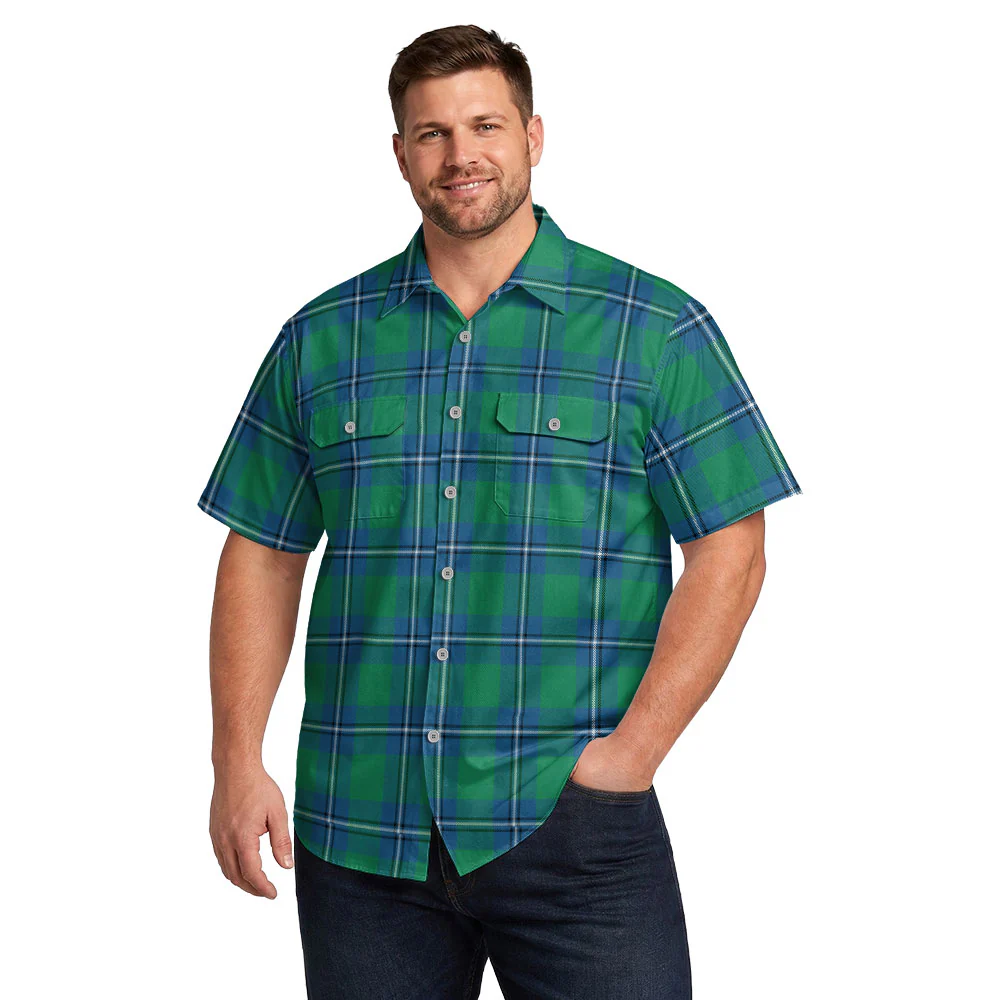 Scottish Irvine Ancient Clan Badge Tartan Short Sleeve Work Shirt - Image 4