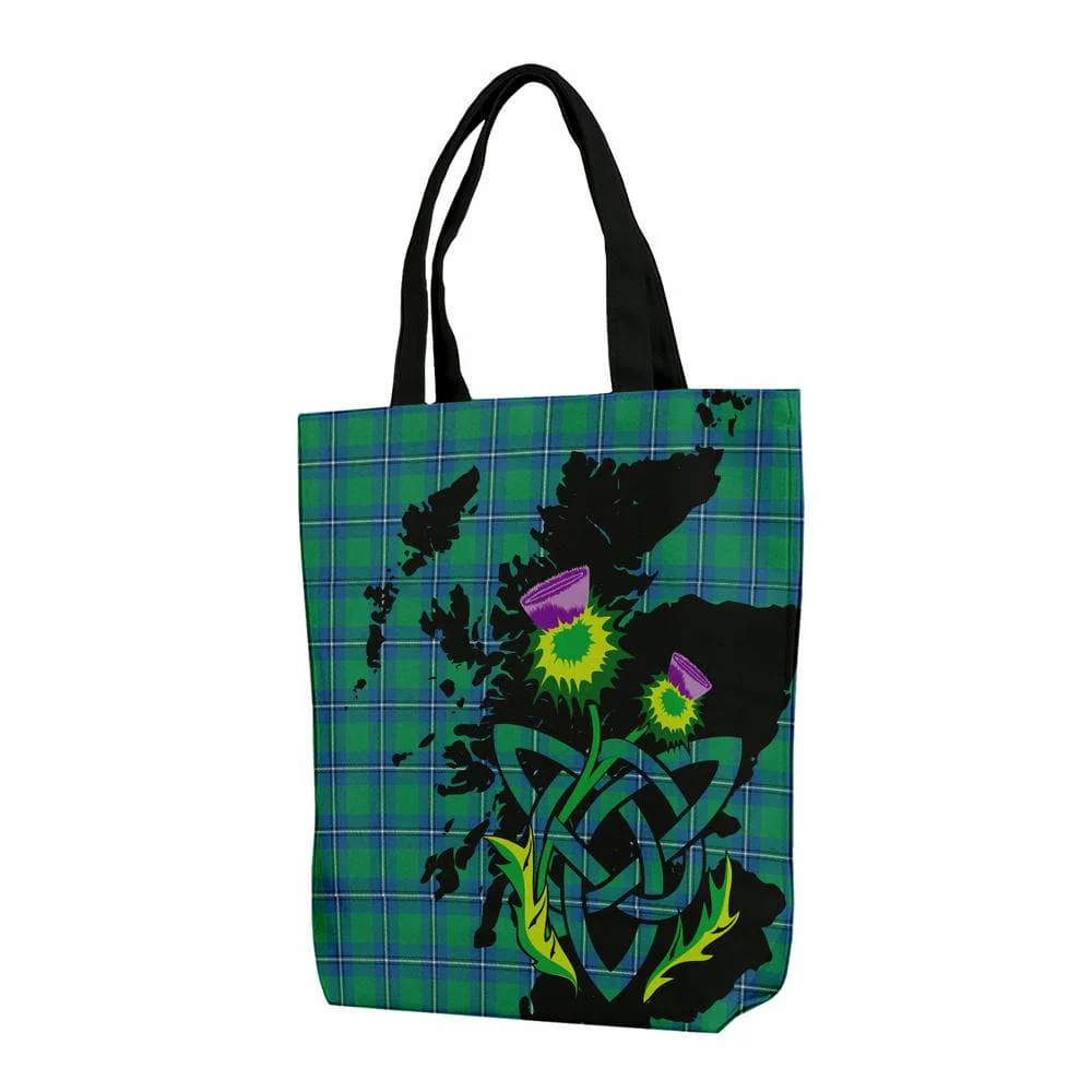 Scottish Irvine Ancient Tartan Canvas Bag With Shoulder Strap With Thistle