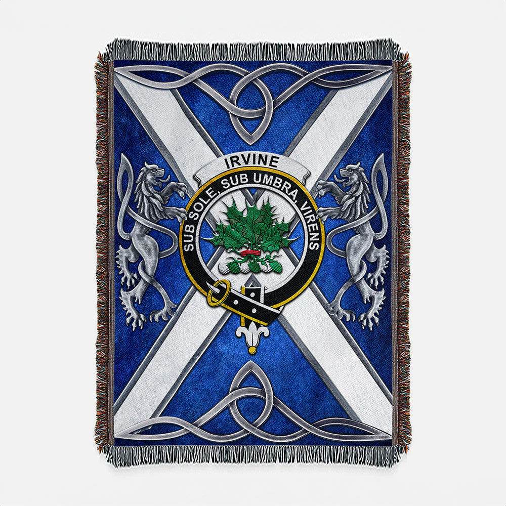 Scottish Irvine Clan Badge Woven Blanket Silver Rampant Lion Emblem