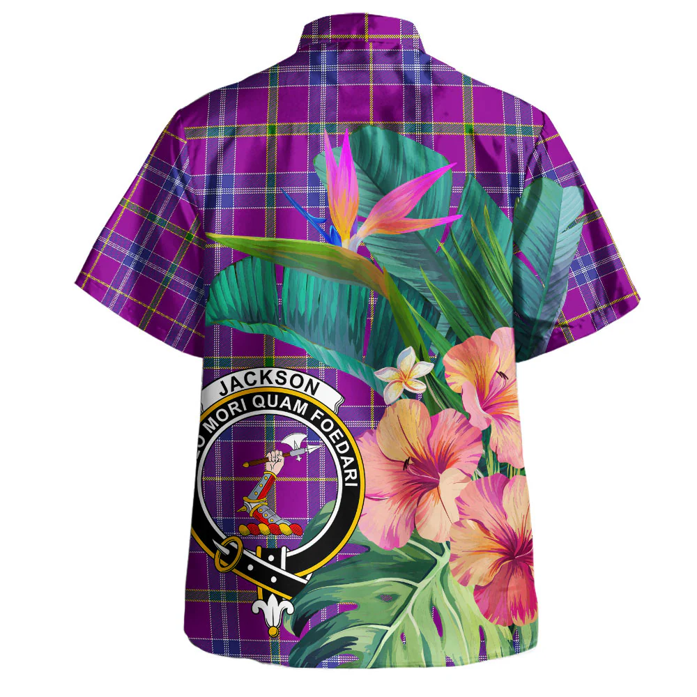 Scottish Jackson Clan Badge Tartan Hawaiian Shirt Bouquet Tropical Style - Image 3