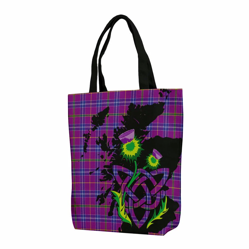Scottish Jackson Tartan Canvas Bag With Shoulder Strap With Thistle