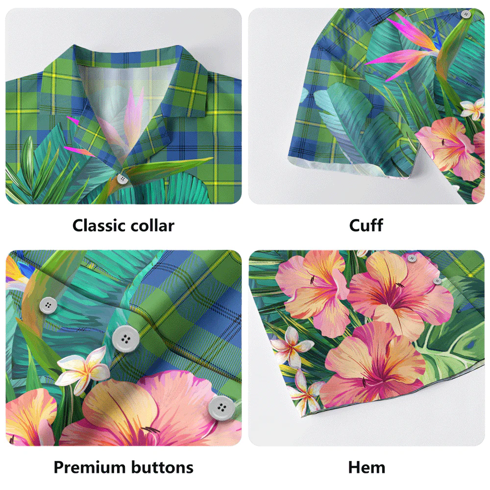 Scottish Johnston Ancient Clan Badge Tartan Hawaiian Shirt Bouquet Tropical Style - Image 5