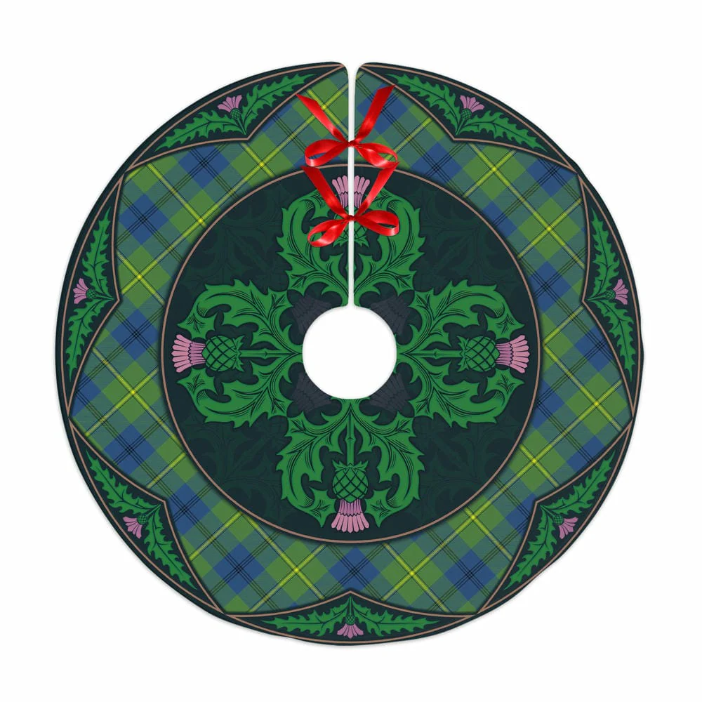 Scottish Johnston Ancient Tartan Christmas Tree Skirt Old Scottish Thistle Flower