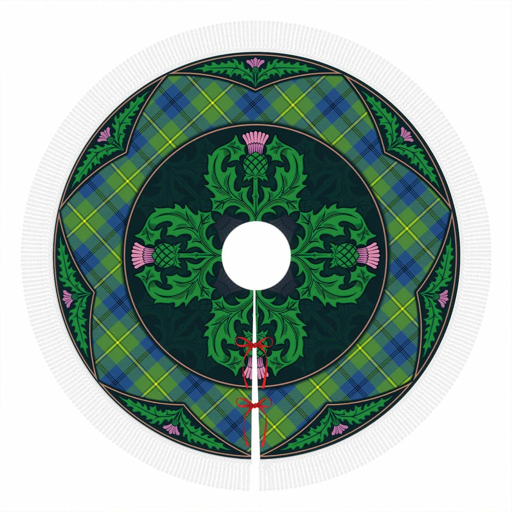 Scottish Johnston Ancient Tartan Christmas Tree Skirt Old Scottish Thistle Flower - Image 4