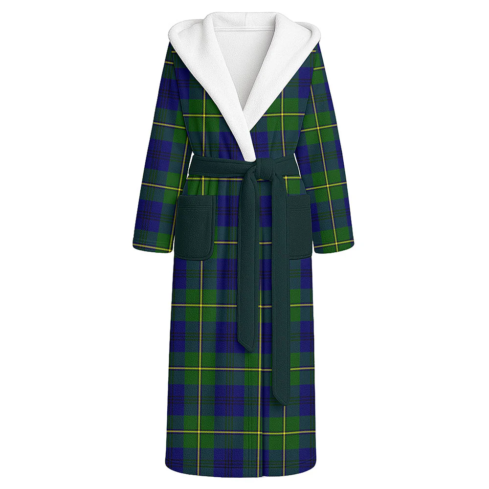 Scottish Johnston Modern Clan Badge Tartan Flannel Hooded Bathrobe