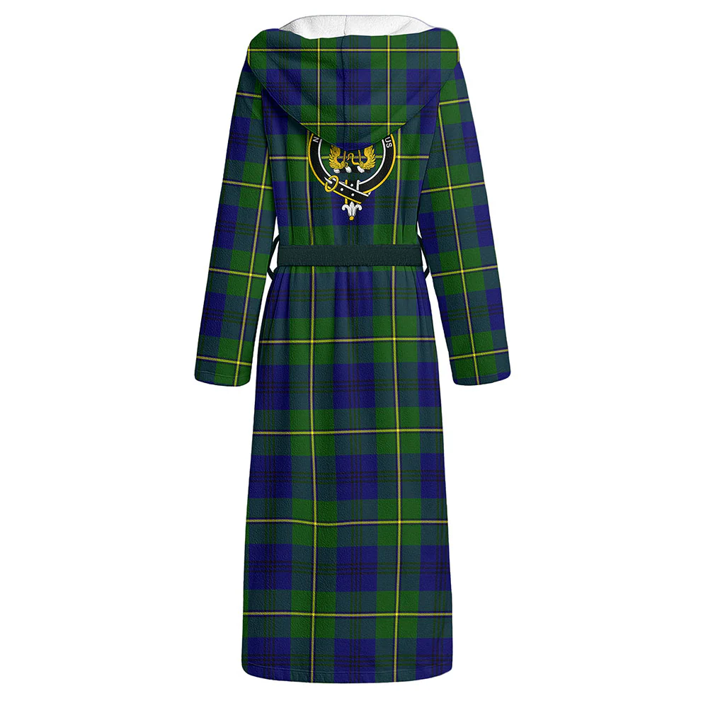 Scottish Johnston Modern Clan Badge Tartan Flannel Hooded Bathrobe - Image 3