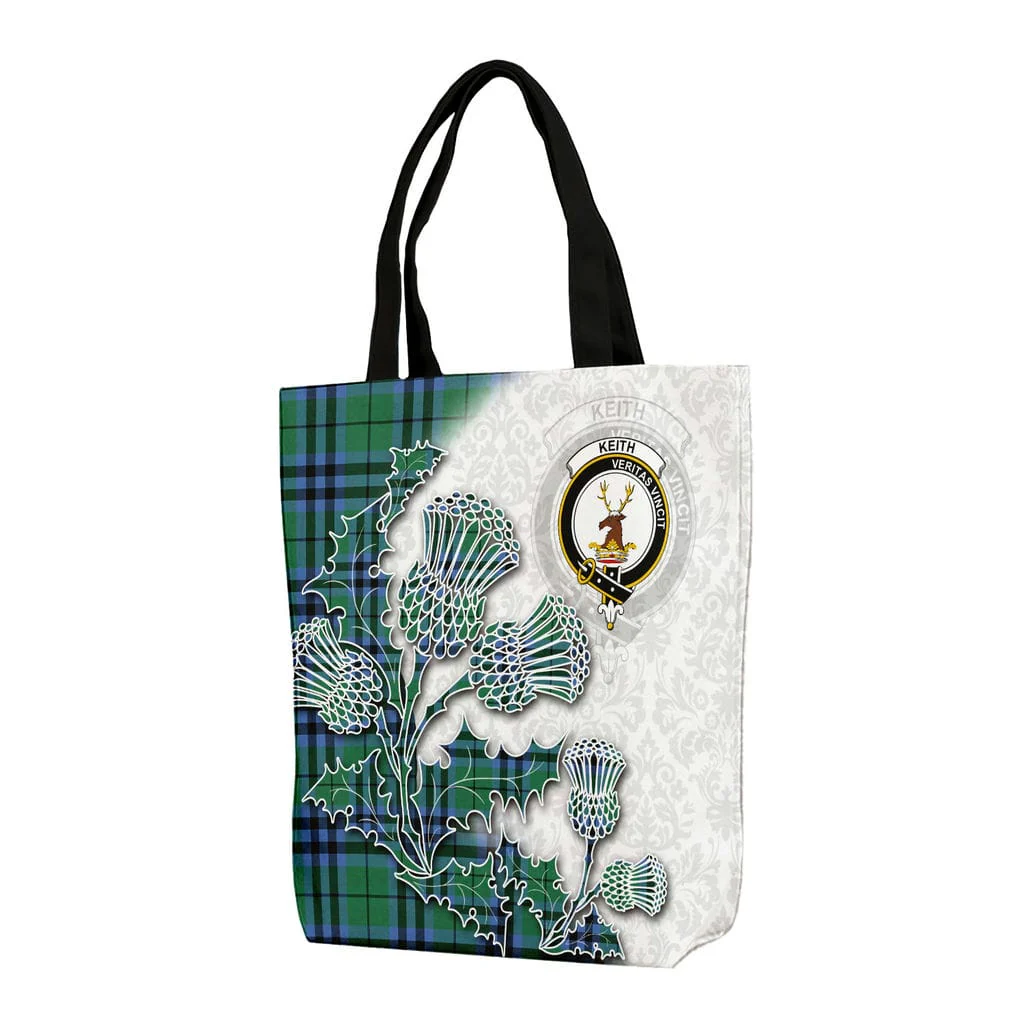 Scottish Keith Clan Badge Tartan Canvas Bag With Shoulder Straps - Thistle Flowers Style