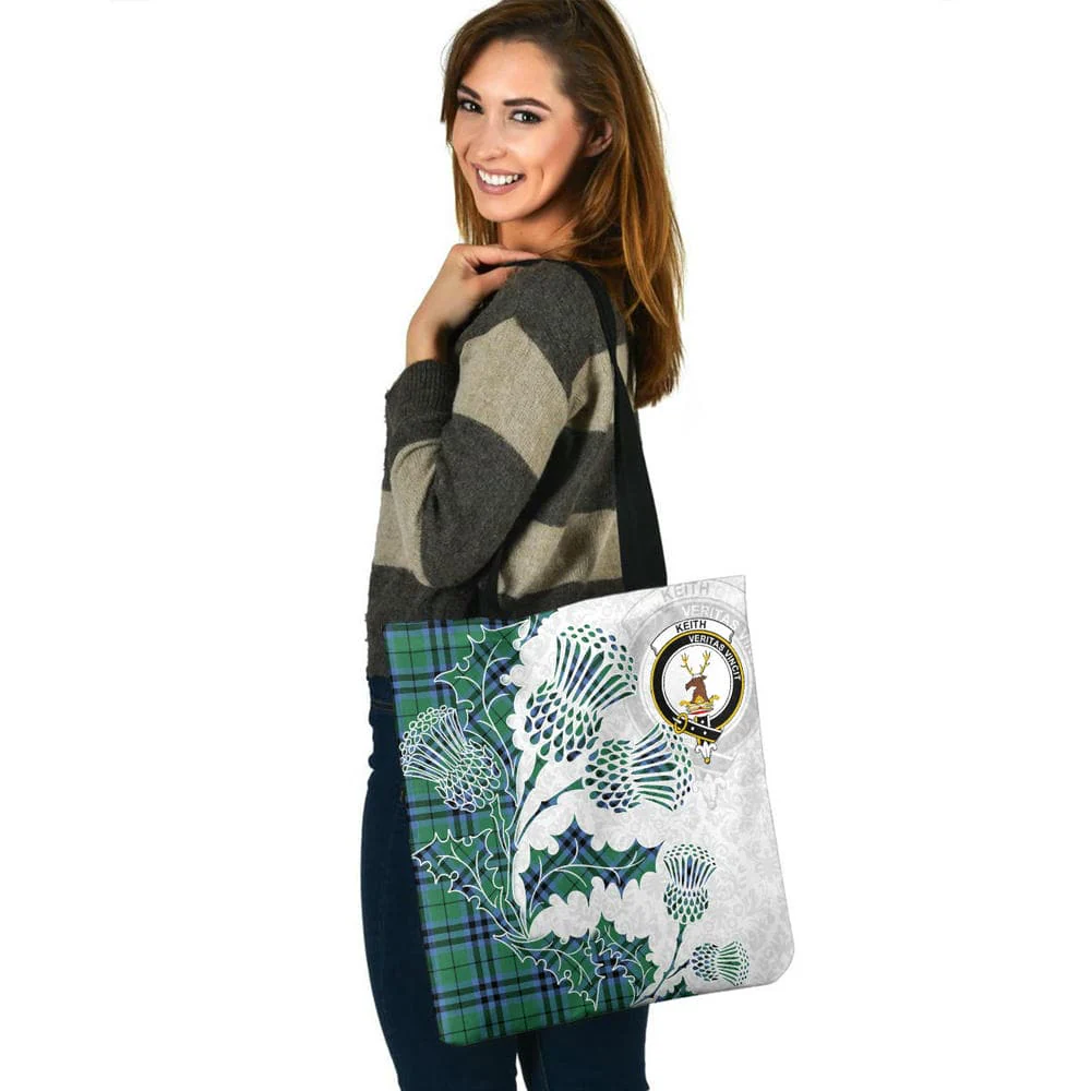 Scottish Keith Clan Crest Tartan Tote Bag - Thistle Flowers Style - Image 3