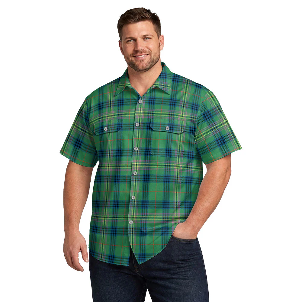 Scottish Kennedy Ancient Clan Badge Tartan Short Sleeve Work Shirt - Image 4