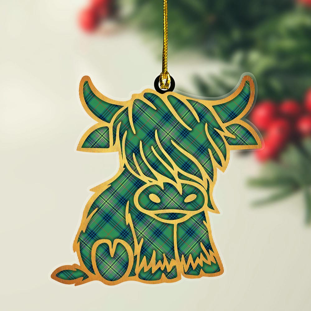 Scottish Kennedy Ancient Tartan Highland Cow Ornament