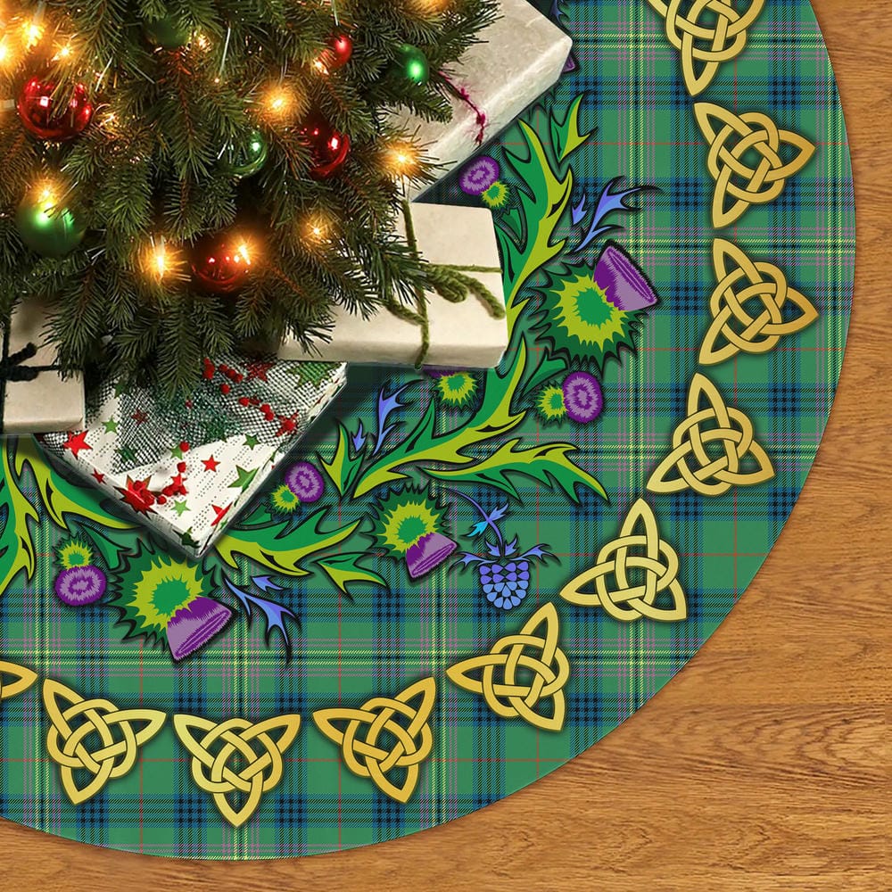 Scottish Kennedy Ancient Tartan Thistle Celtic Knot Christmas Tree Skirt - Image 2