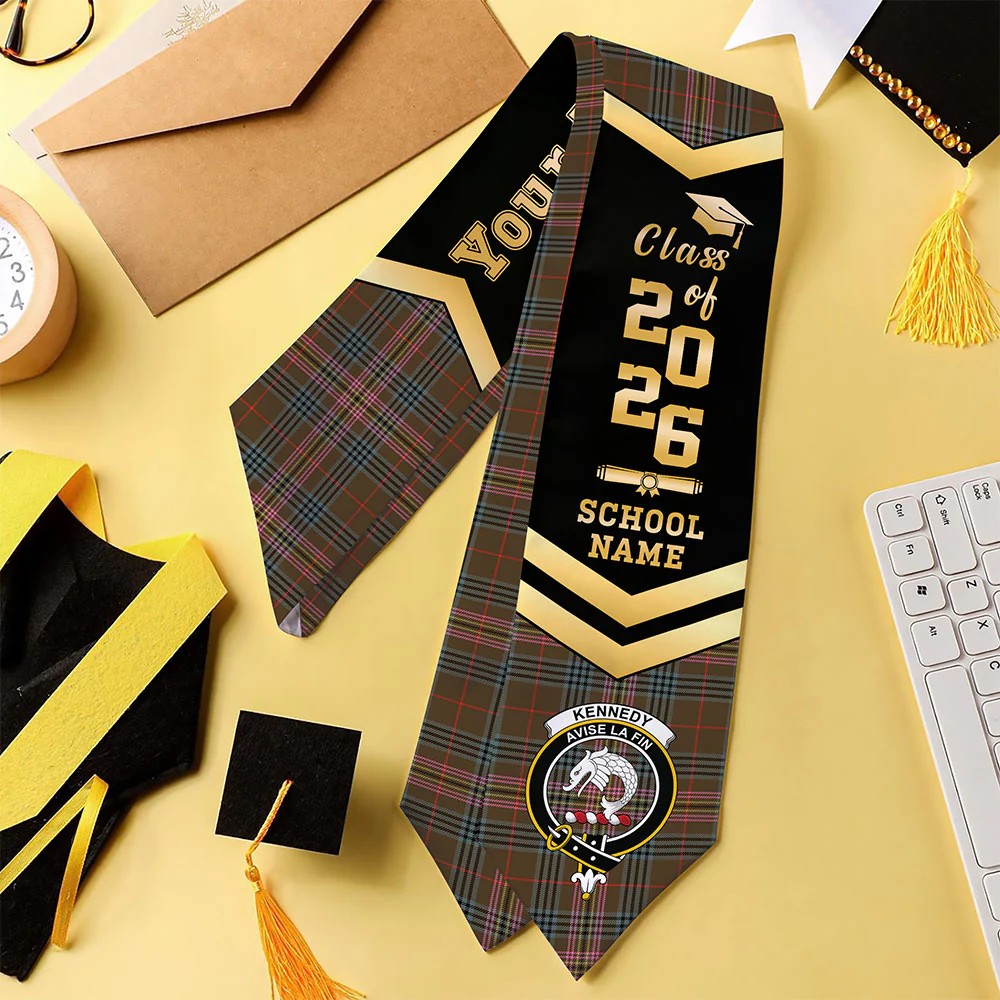 Scottish Kennedy Weathered Clan Badge Tartan Graduation Stole Black Gold Honor - Image 4