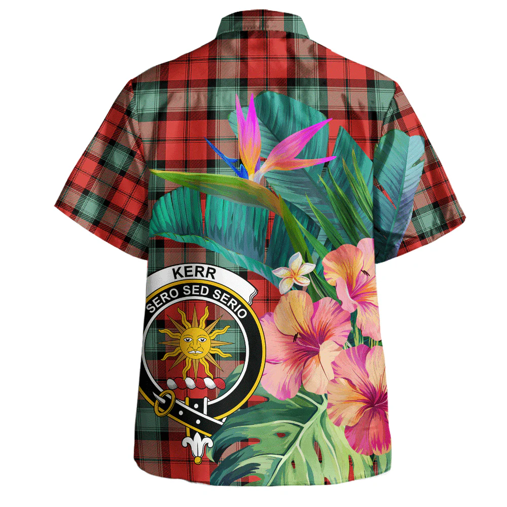 Scottish Kerr Ancient Clan Badge Tartan Hawaiian Shirt Bouquet Tropical Style - Image 3
