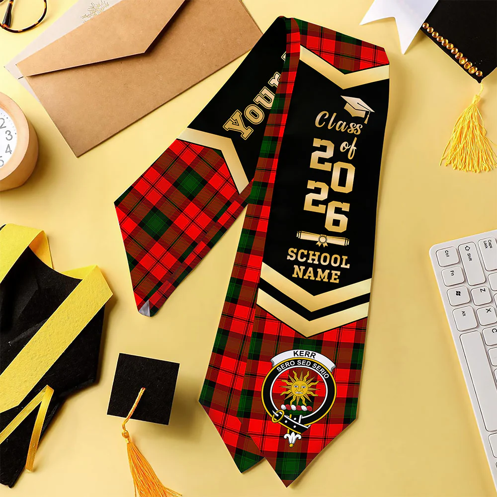 Scottish Kerr Modern Clan Badge Tartan Graduation Stole Black Gold Honor - Image 4