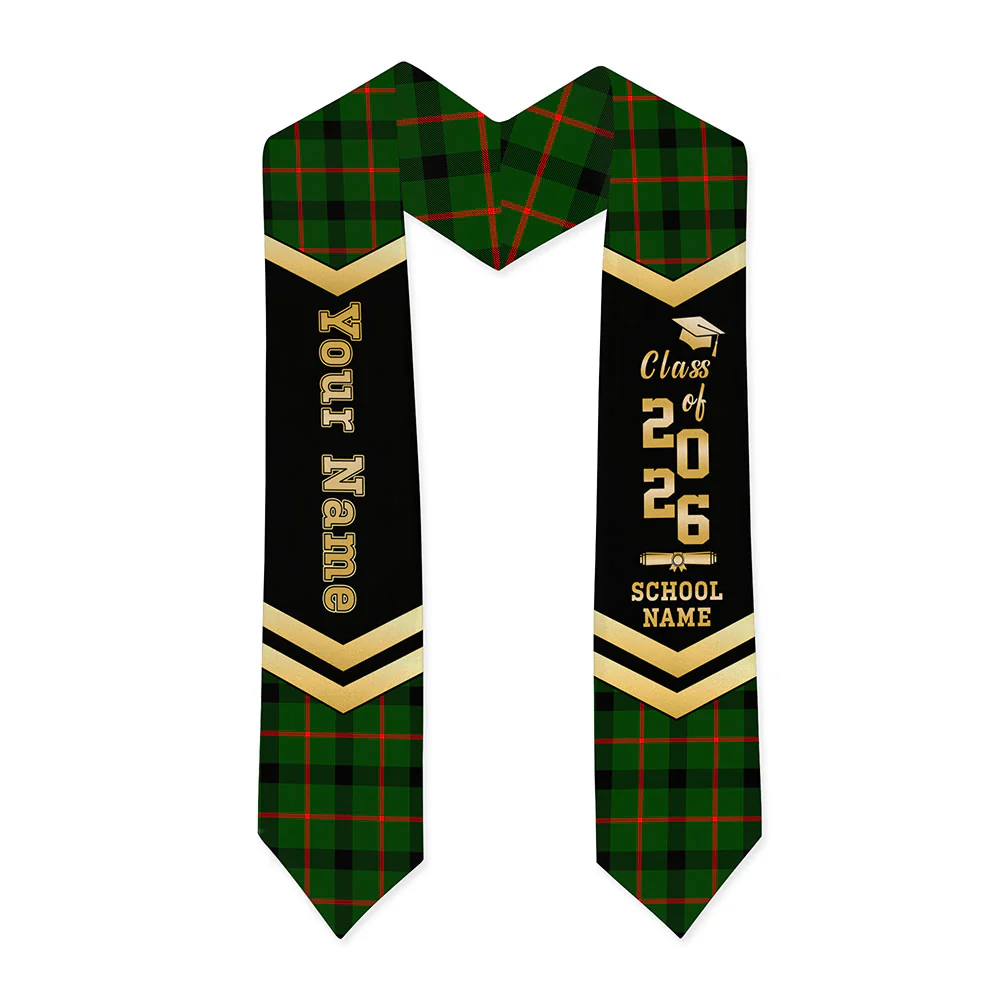 Scottish Kincaid Modern Clan Badge Tartan Graduation Stole Black Gold Honor - Image 3