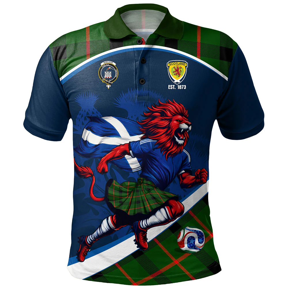 Scottish Kincaid Modern Clan Badge Tartan Polo Shirt Scotland Lion Brave Highland Spirit
