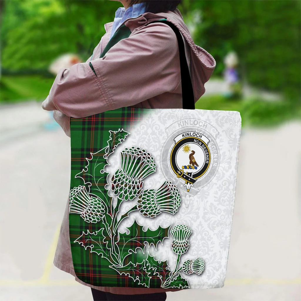 Scottish Kinloch Clan Badge Tartan Canvas Bag With Shoulder Straps - Thistle Flowers Style - Image 2