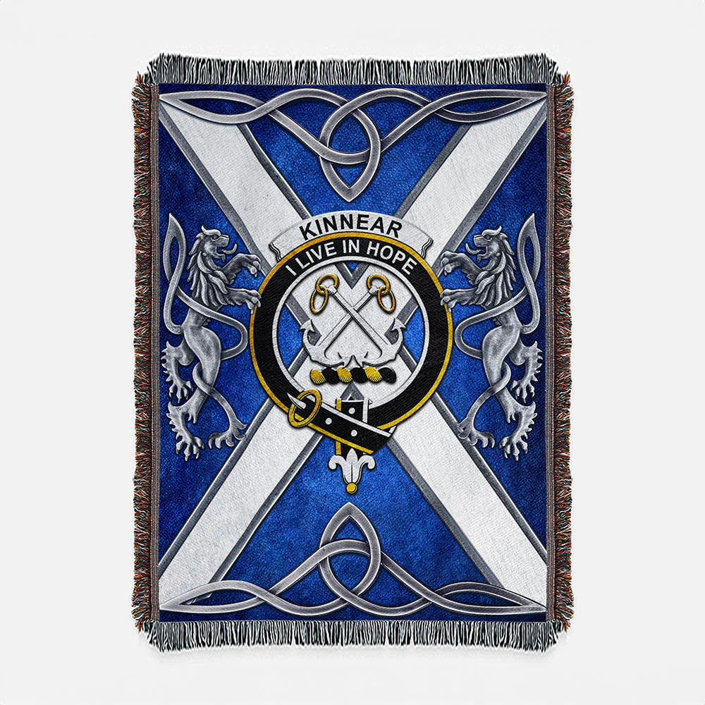 Scottish Kinnear Clan Badge Woven Blanket Silver Rampant Lion Emblem