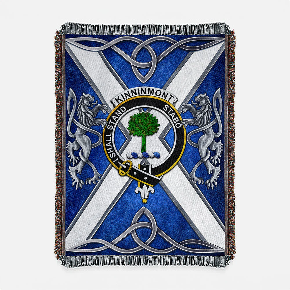 Scottish Kinninmont Clan Badge Woven Blanket Silver Rampant Lion Emblem