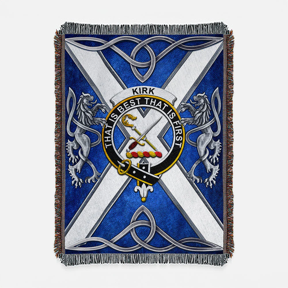 Scottish Kirk Clan Badge Woven Blanket Silver Rampant Lion Emblem
