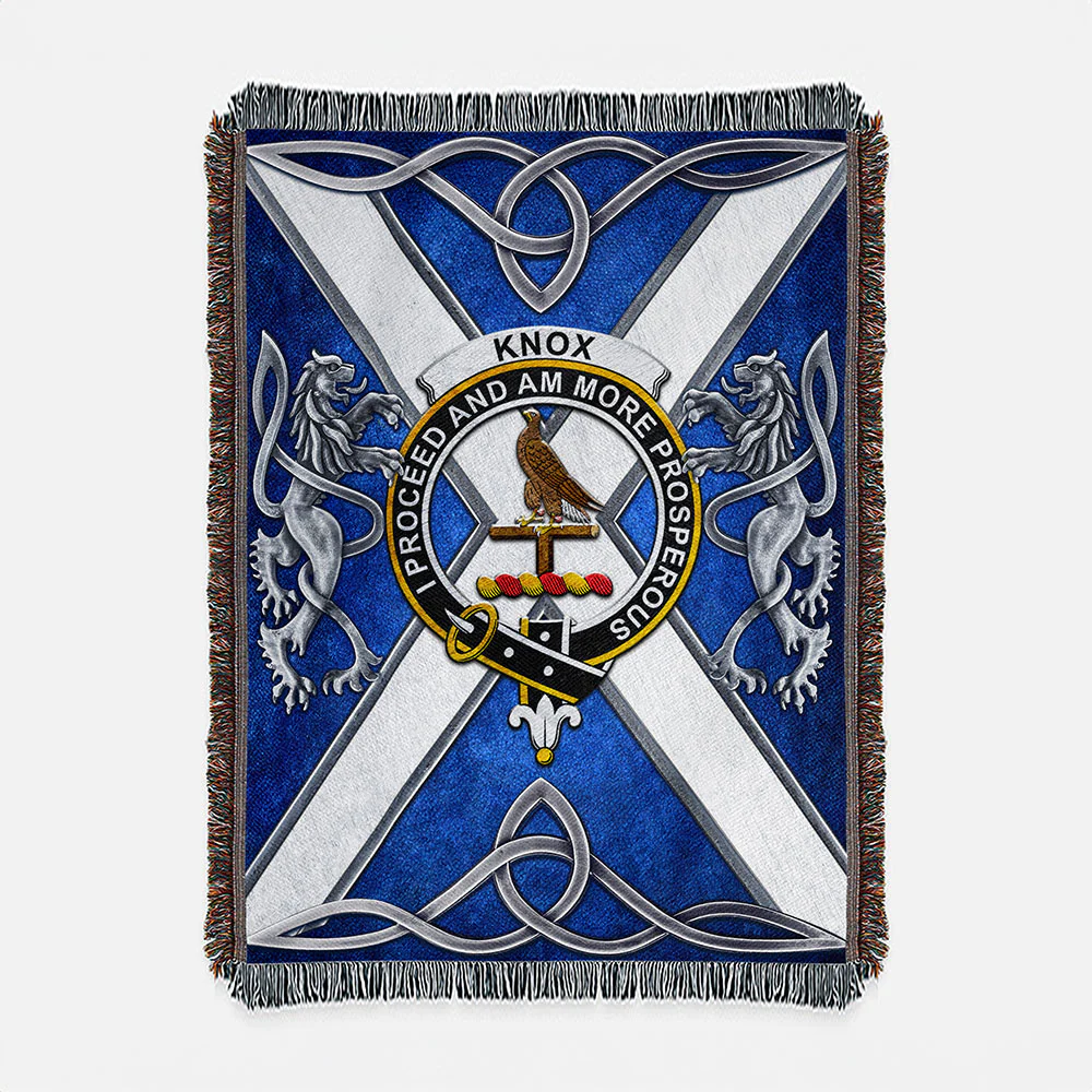 Scottish Knox Clan Badge Woven Blanket Silver Rampant Lion Emblem