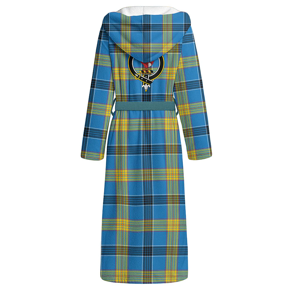 Scottish Laing Clan Badge Tartan Flannel Hooded Bathrobe - Image 3