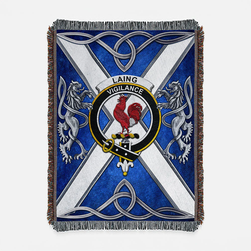 Scottish Laing Clan Badge Woven Blanket Silver Rampant Lion Emblem