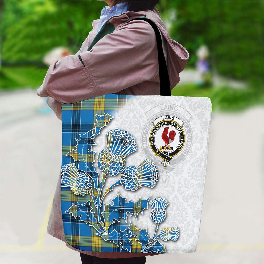 Scottish Laing Clan Badge Tartan Canvas Bag With Shoulder Straps - Thistle Flowers Style - Image 2