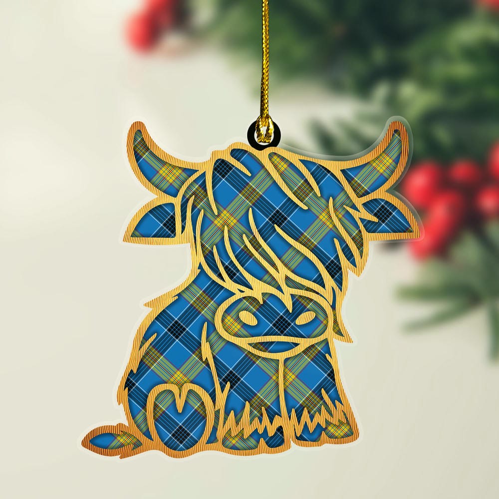 Scottish Laing Tartan Highland Cow Ornament