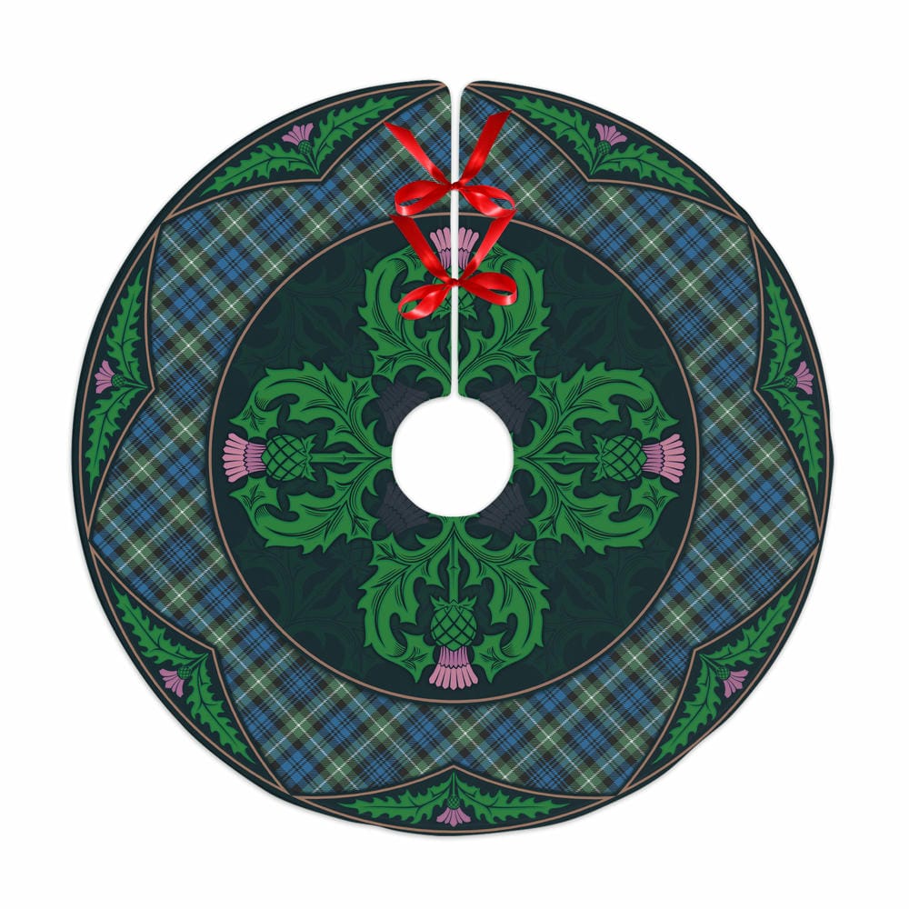 Scottish Lamont Ancient Tartan Christmas Tree Skirt Old Scottish Thistle Flower