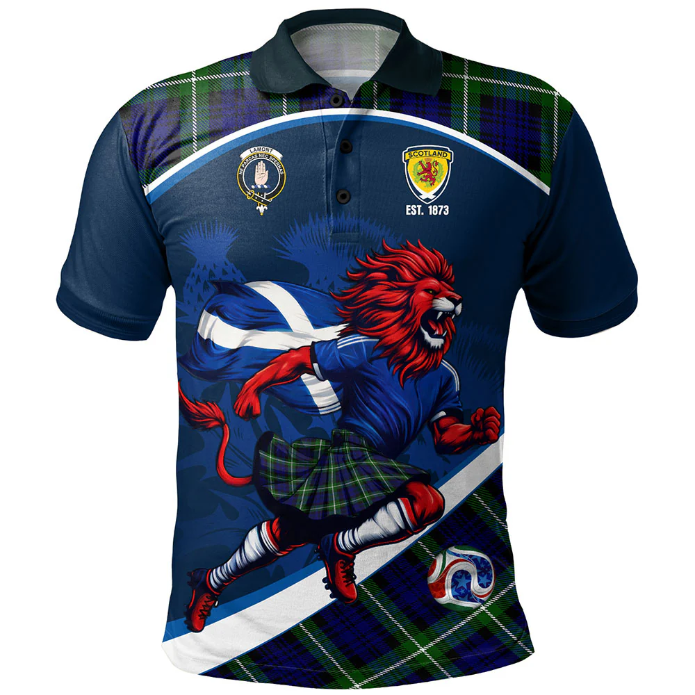 Scottish Lamont Modern Clan Badge Tartan Polo Shirt Scotland Lion Brave Highland Spirit