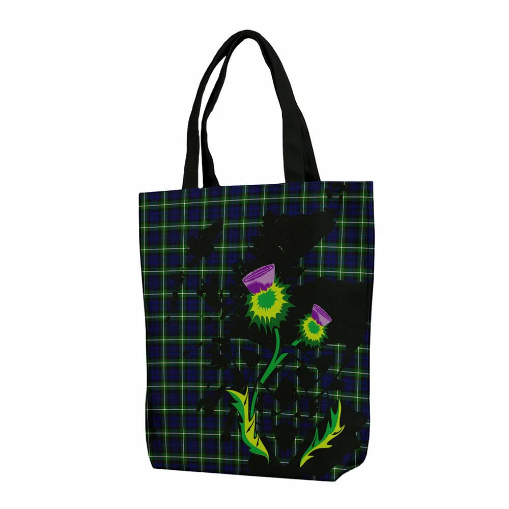 Scottish Lamont Modern Tartan Canvas Bag With Shoulder Strap With Thistle