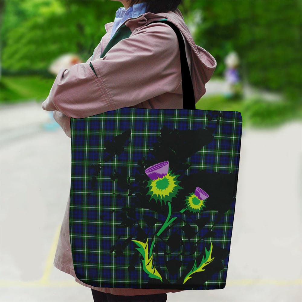 Scottish Lamont Modern Tartan Canvas Bag With Shoulder Strap With Thistle - Image 2