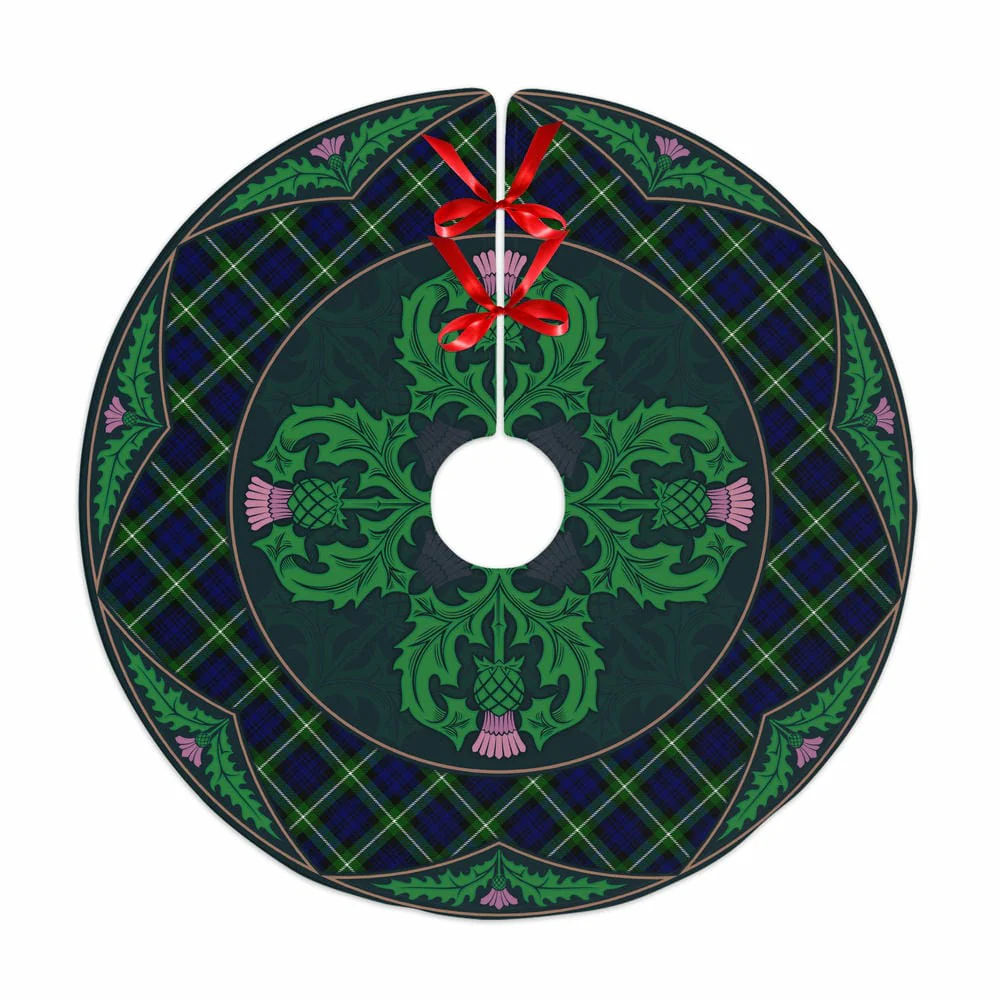 Scottish Lamont Modern Tartan Christmas Tree Skirt Old Scottish Thistle Flower