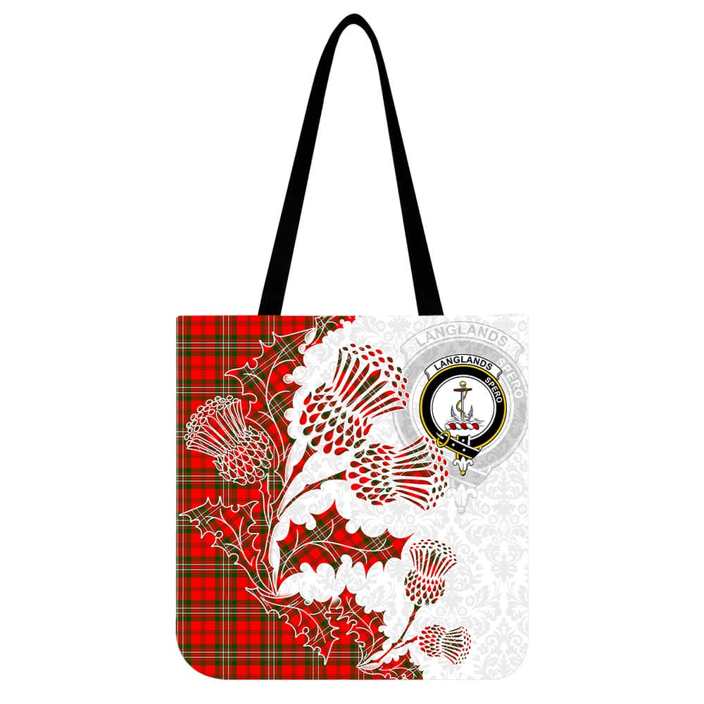Scottish Langlands Clan Crest Tartan Tote Bag - Thistle Flowers Style