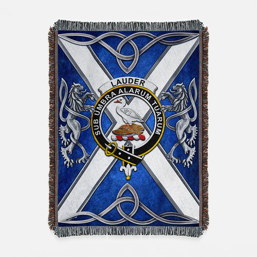 Scottish Lauder Clan Badge Woven Blanket Silver Rampant Lion Emblem