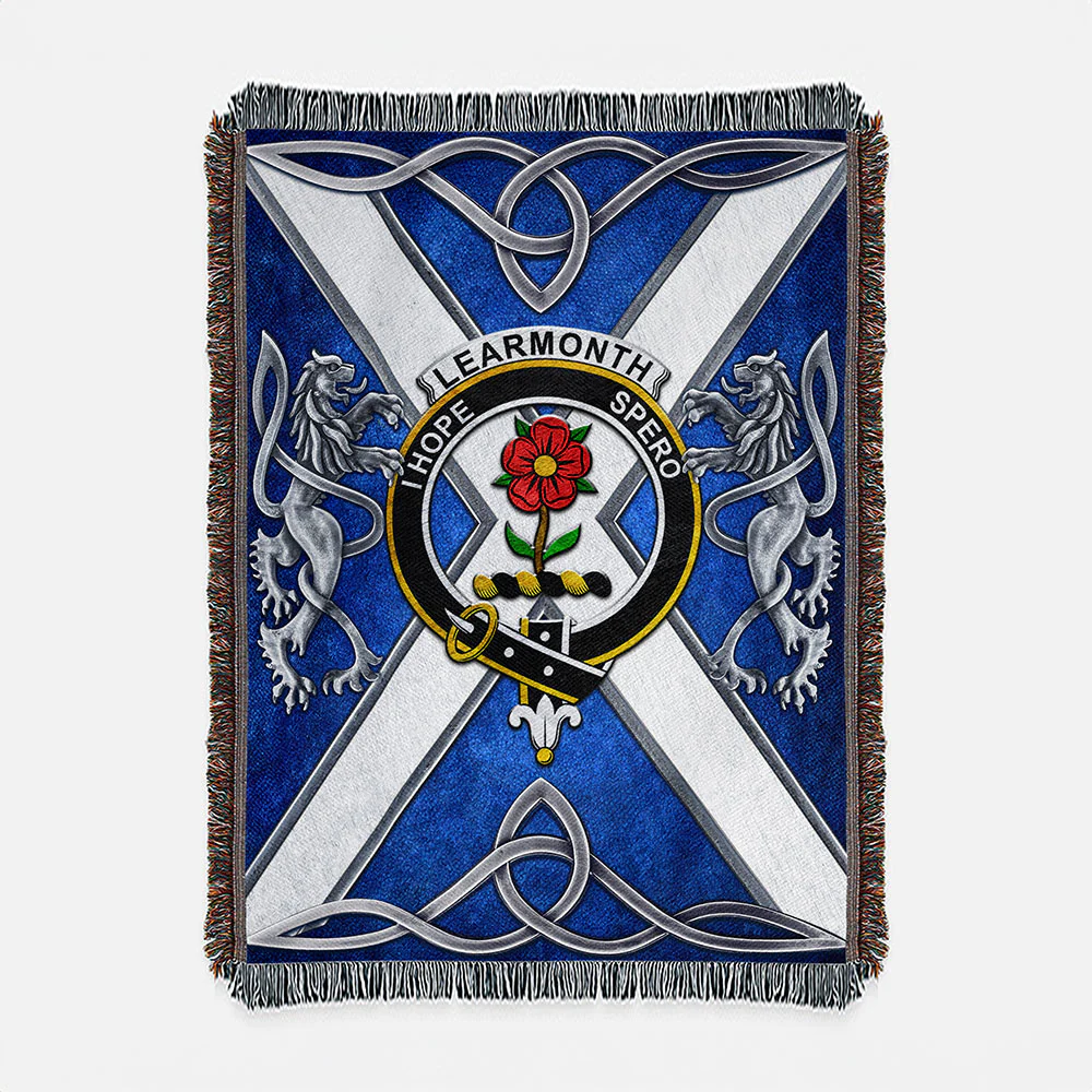 Scottish Learmonth Clan Badge Woven Blanket Silver Rampant Lion Emblem