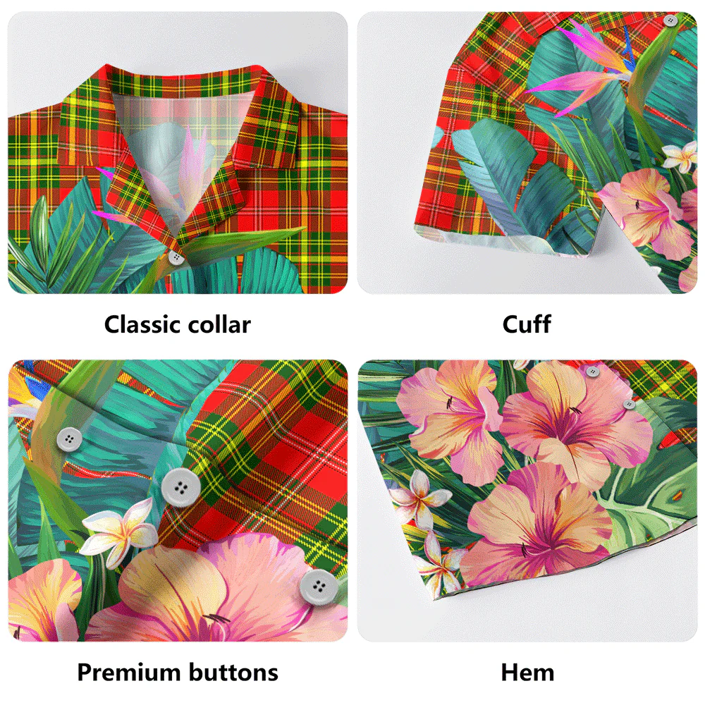 Scottish Leask Clan Badge Tartan Hawaiian Shirt Bouquet Tropical Style - Image 5