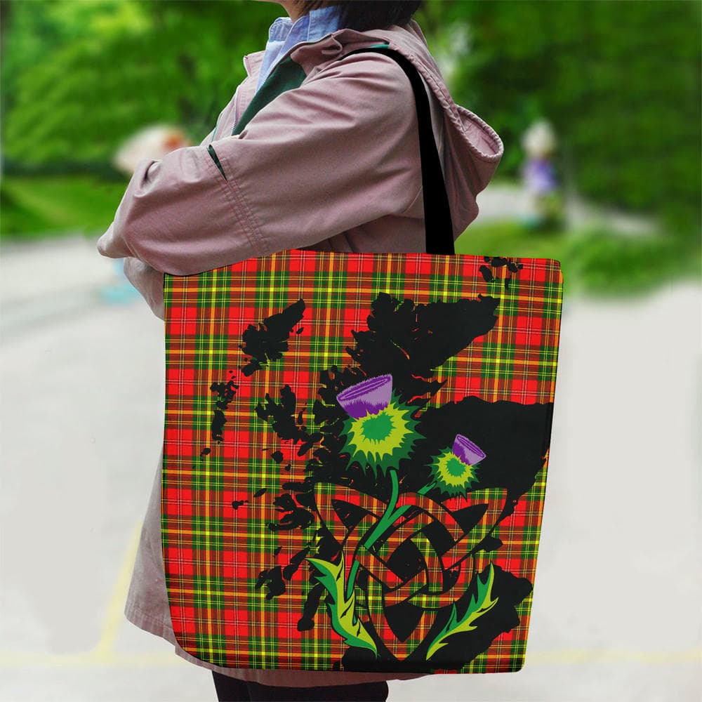 Scottish Leask Tartan Canvas Bag With Shoulder Strap With Thistle - Image 2