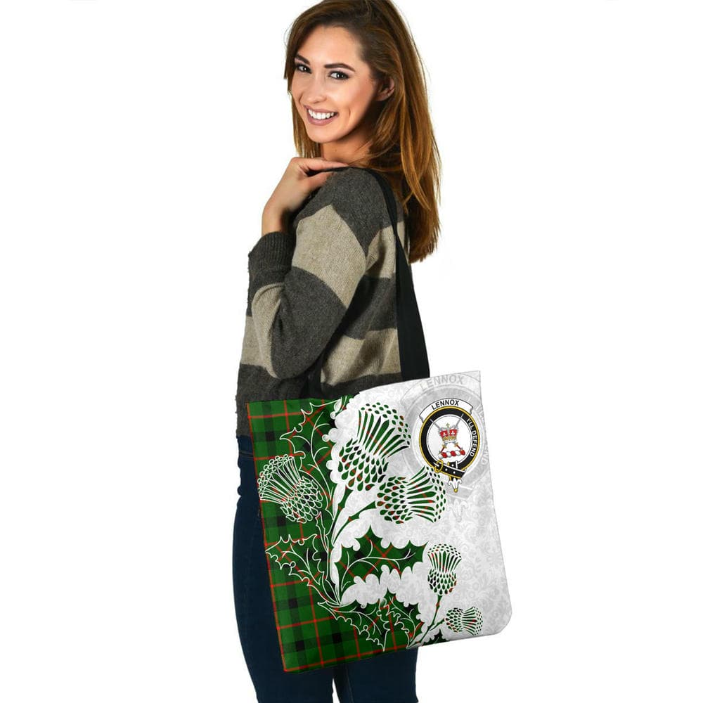 Scottish Lennox Clan Crest Tartan Tote Bag - Thistle Flowers Style - Image 3