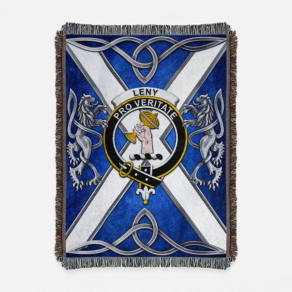 Scottish Leny Clan Badge Woven Blanket Silver Rampant Lion Emblem