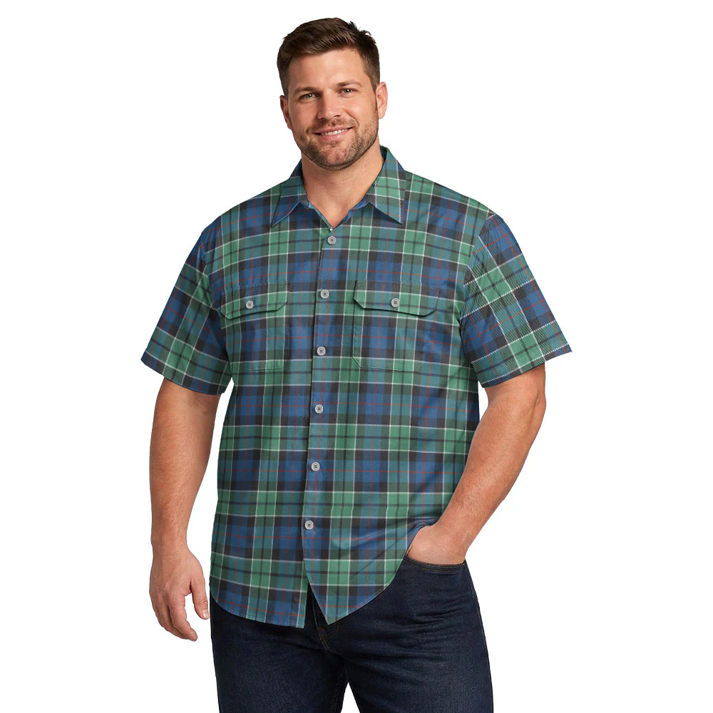 Scottish Leslie Hunting Ancient Clan Badge Tartan Short Sleeve Work Shirt - Image 4