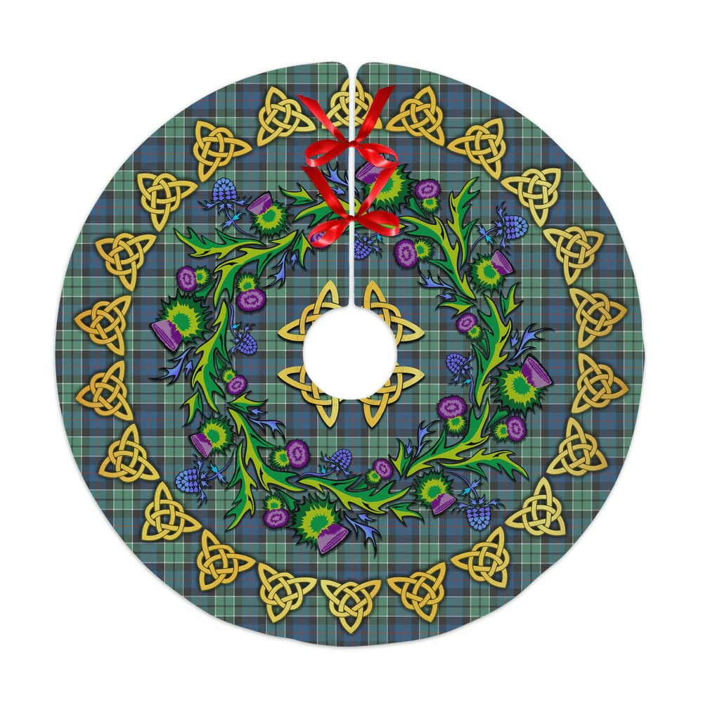 Scottish Leslie Hunting Ancient Tartan Thistle Celtic Knot Christmas Tree Skirt