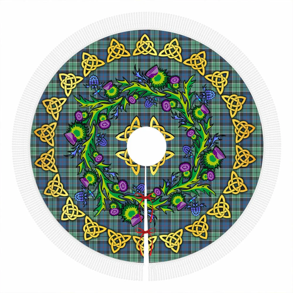 Scottish Leslie Hunting Ancient Tartan Thistle Celtic Knot Christmas Tree Skirt - Image 4