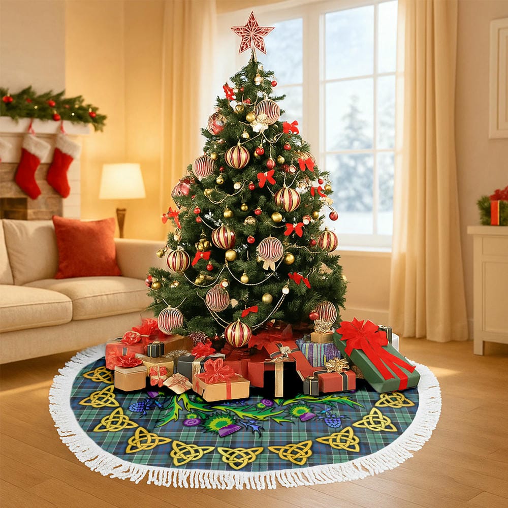 Scottish Leslie Hunting Ancient Tartan Thistle Celtic Knot Christmas Tree Skirt - Image 6